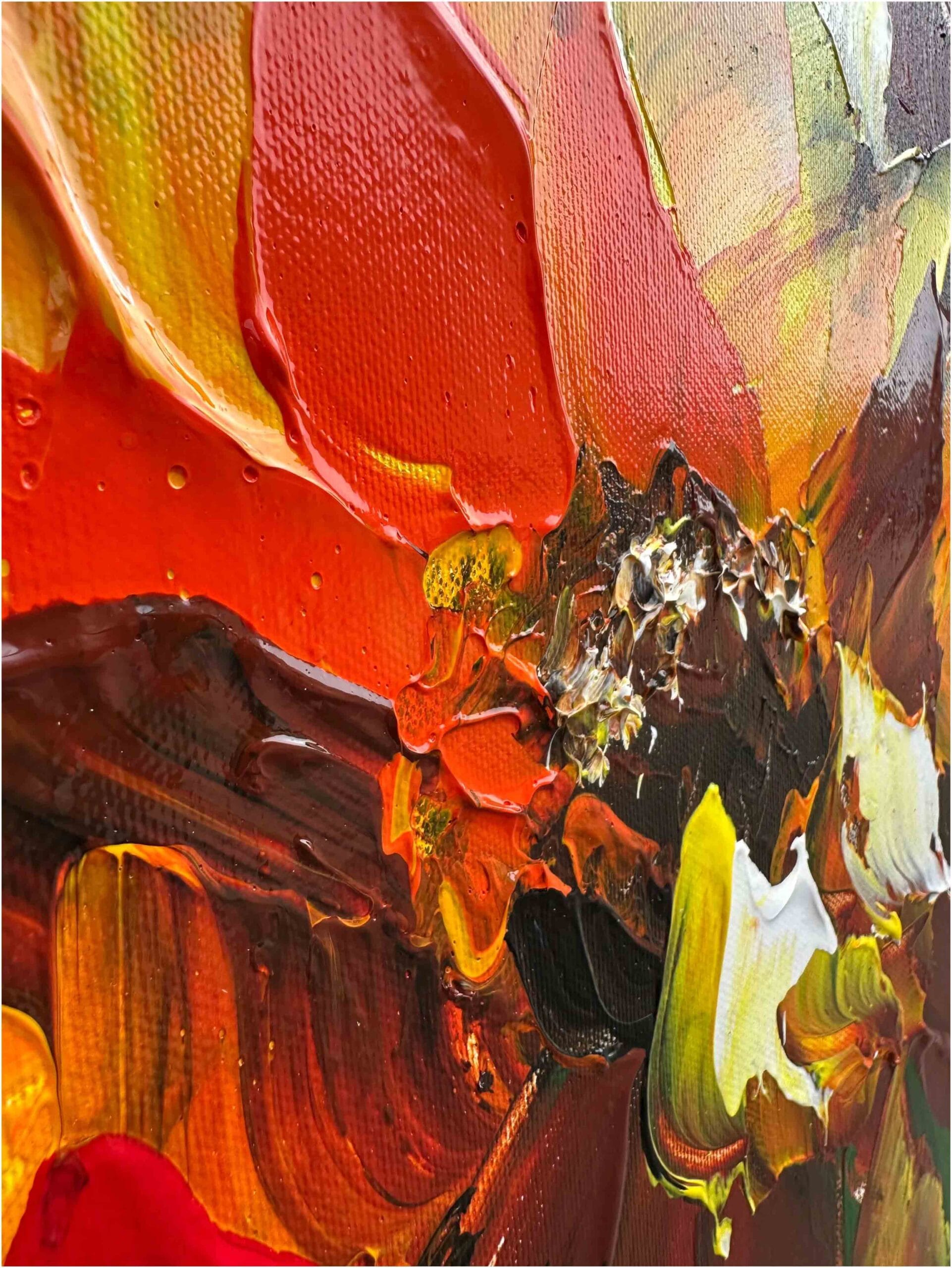 Fokenzary Handgeschilderde abstracte moderne bloemen dik 3D-effect mes canvas schilderij ingelijst klaar om op te hangen (50 x 101 cm) : Fokenzary